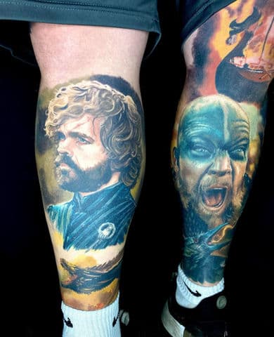 Realistische portretten van Tyrion en Tormund uit Game of Thrones op onderbenen.